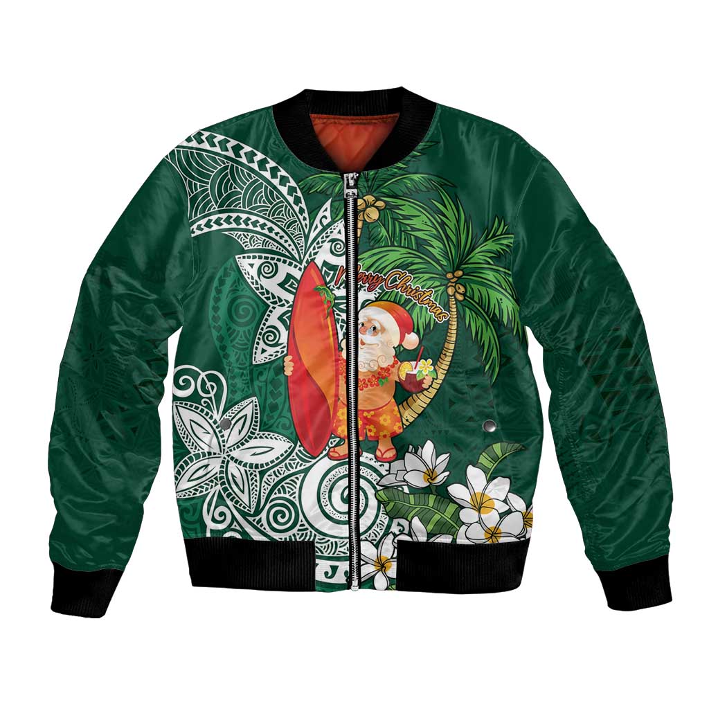 Polynesian Bomber Jacket Tropical Santa - Plumeria Green Vintage