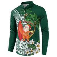 Polynesian Button Sweatshirt Tropical Santa - Plumeria Green Vintage