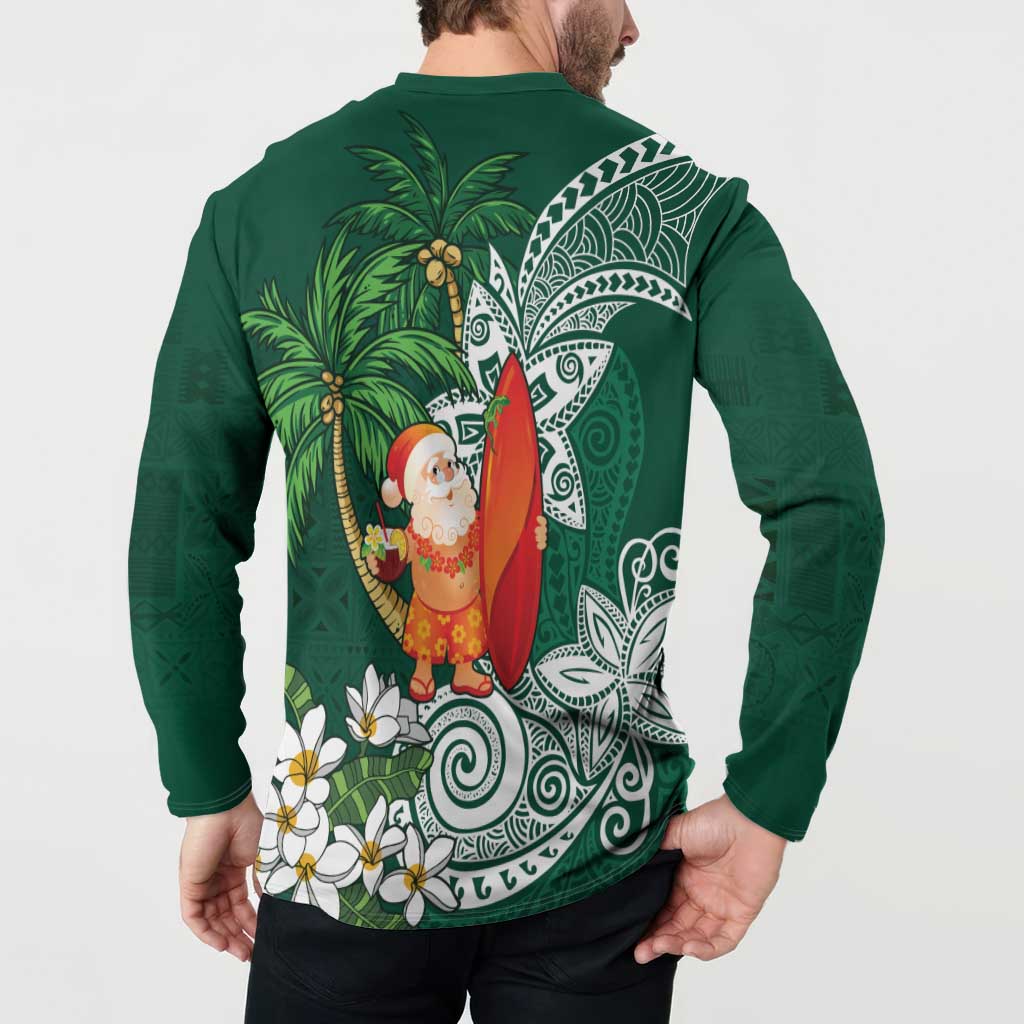 Polynesian Button Sweatshirt Tropical Santa - Plumeria Green Vintage