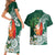 Polynesian Couples Matching Short Sleeve Bodycon Dress and Hawaiian Shirt Tropical Santa - Plumeria Green Vintage