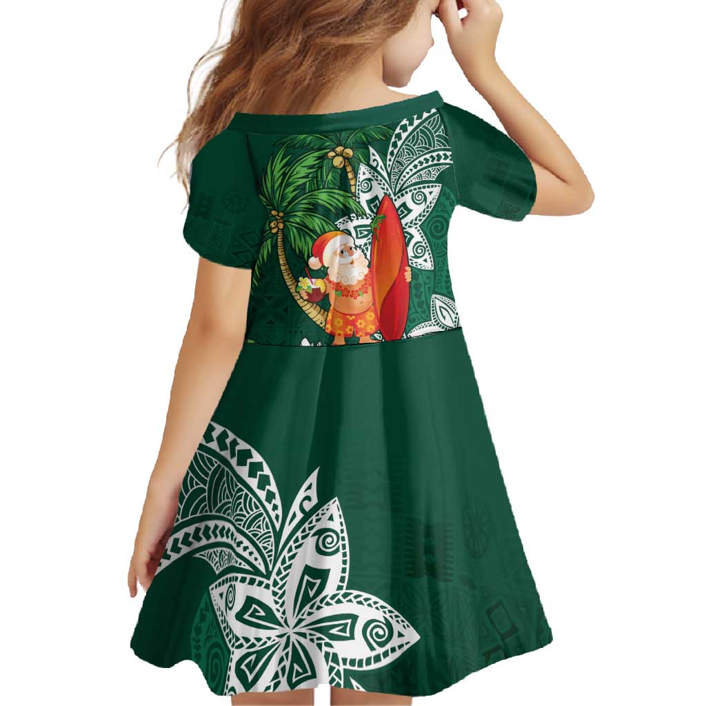 Polynesian Family Matching Long Sleeve Bodycon Dress and Hawaiian Shirt Tropical Santa - Plumeria Green Vintage LT7 - Polynesian Pride