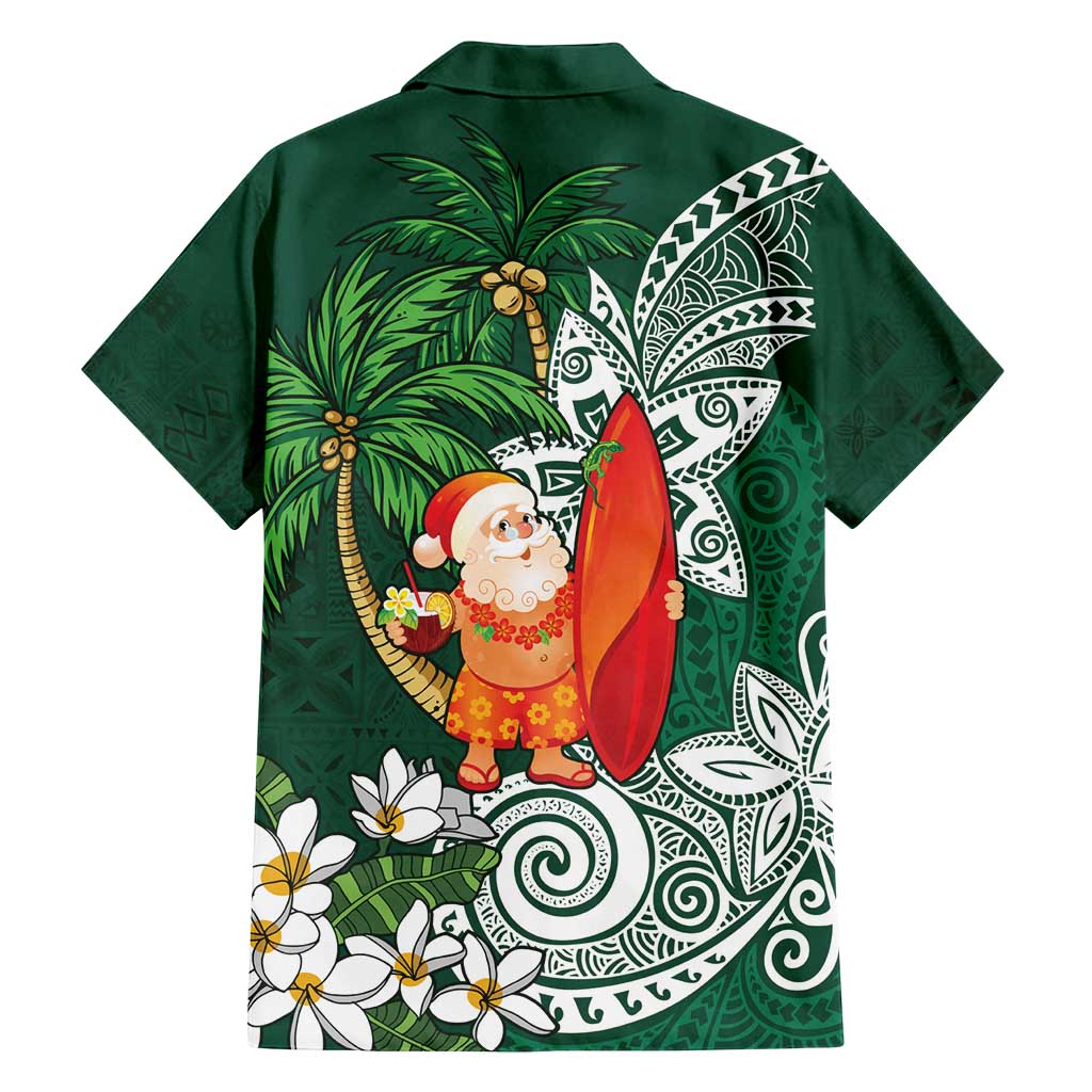 Polynesian Family Matching Long Sleeve Bodycon Dress and Hawaiian Shirt Tropical Santa - Plumeria Green Vintage LT7 - Polynesian Pride