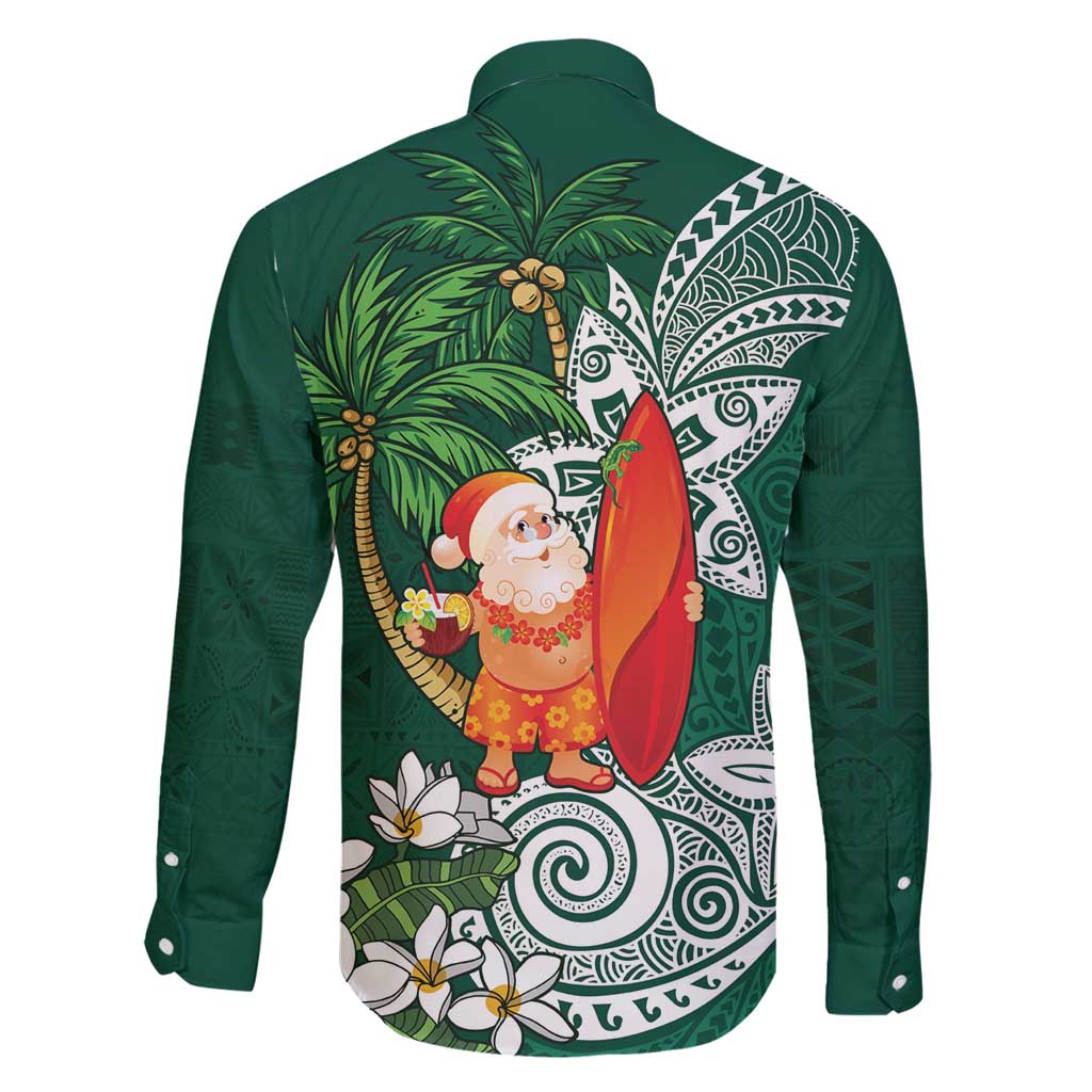 Polynesian Family Matching Long Sleeve Bodycon Dress and Hawaiian Shirt Tropical Santa - Plumeria Green Vintage LT7 - Polynesian Pride