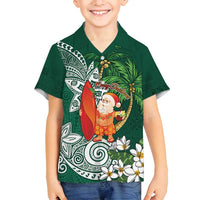 Polynesian Family Matching Long Sleeve Bodycon Dress and Hawaiian Shirt Tropical Santa - Plumeria Green Vintage LT7 Son's Shirt Green - Polynesian Pride