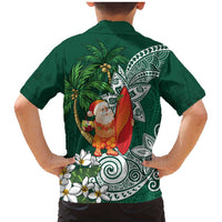 Polynesian Family Matching Mermaid Dress and Hawaiian Shirt Tropical Santa - Plumeria Green Vintage LT7 - Polynesian Pride