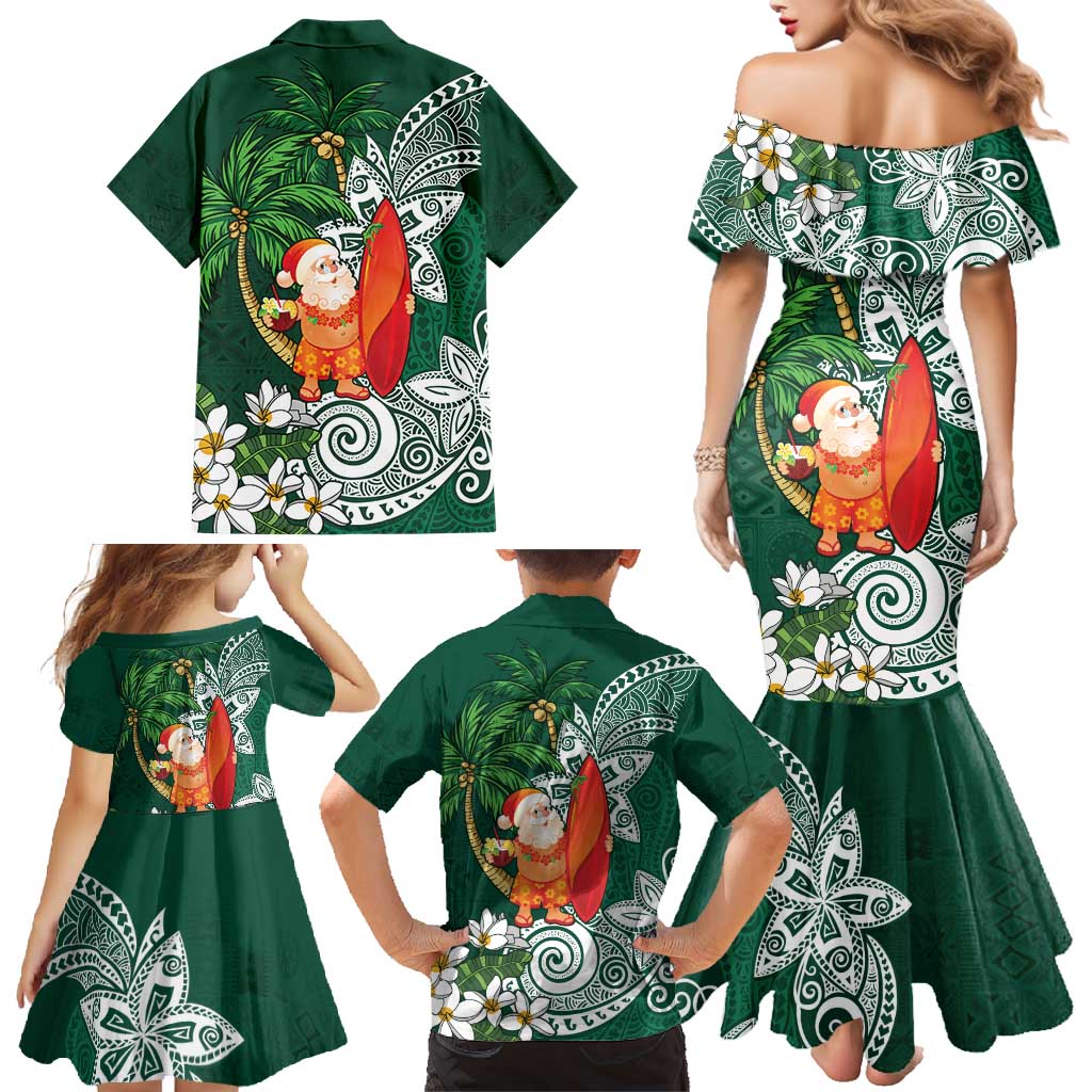 Polynesian Family Matching Mermaid Dress and Hawaiian Shirt Tropical Santa - Plumeria Green Vintage LT7 - Polynesian Pride