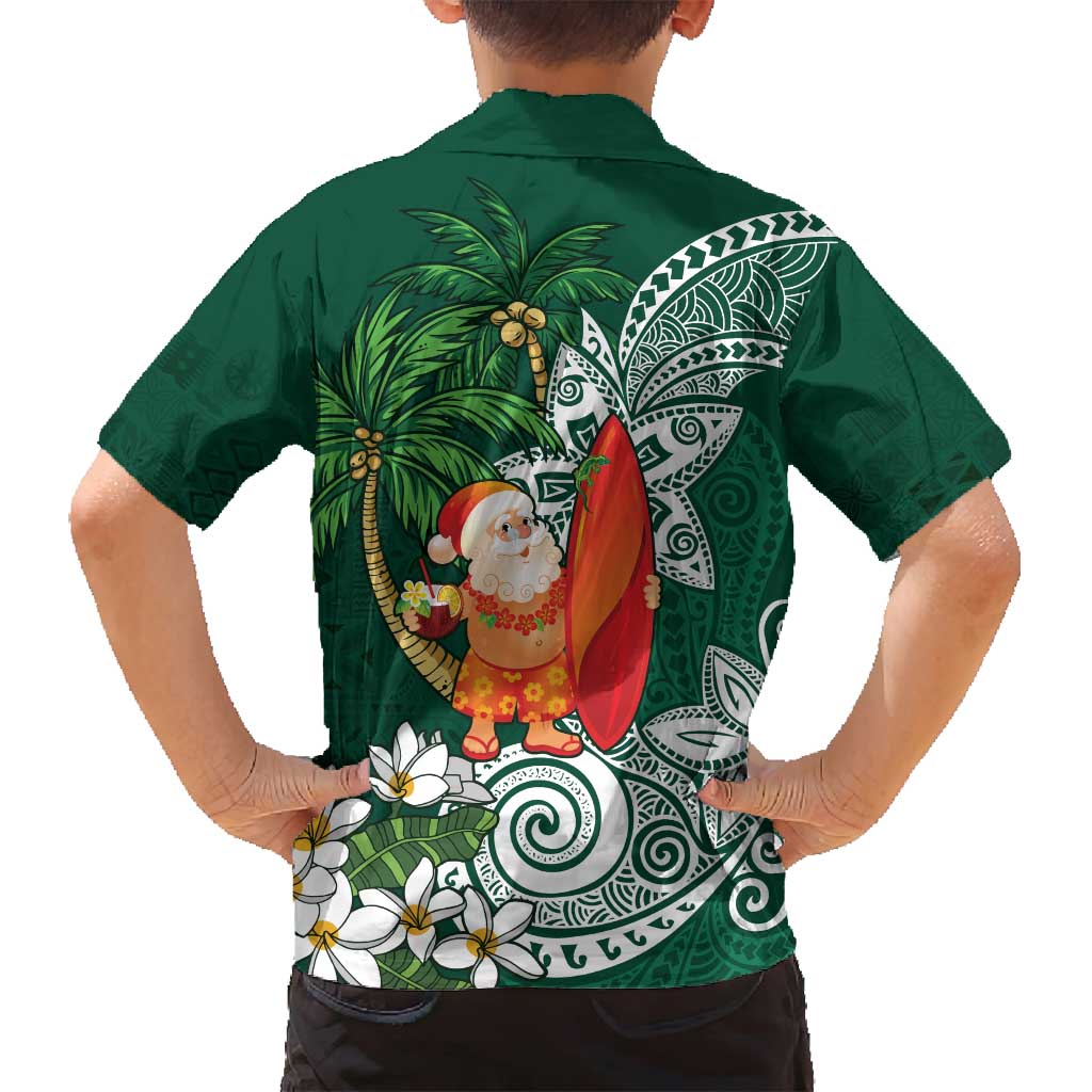 Polynesian Family Matching Puletasi and Hawaiian Shirt Tropical Santa - Plumeria Green Vintage LT7 - Polynesian Pride