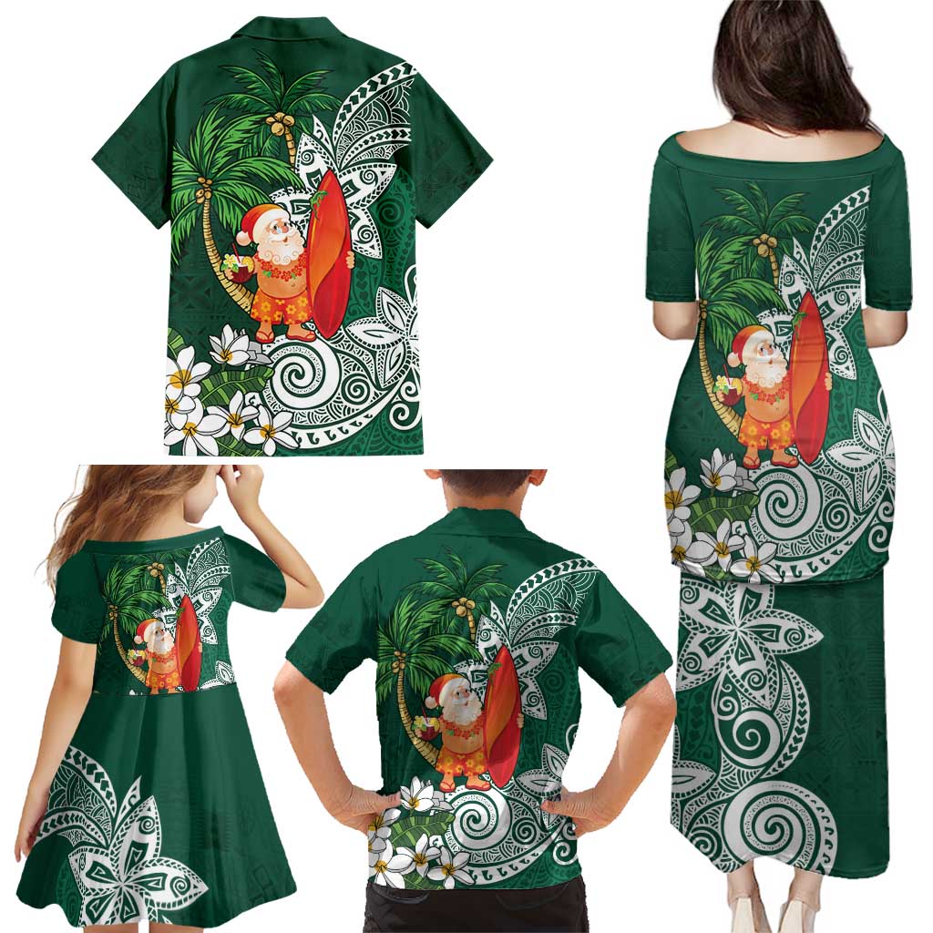 Polynesian Family Matching Puletasi and Hawaiian Shirt Tropical Santa - Plumeria Green Vintage LT7 - Polynesian Pride