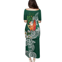Polynesian Family Matching Puletasi and Hawaiian Shirt Tropical Santa - Plumeria Green Vintage LT7 - Polynesian Pride