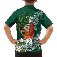 Polynesian Family Matching Short Sleeve Bodycon Dress and Hawaiian Shirt Tropical Santa - Plumeria Green Vintage LT7 - Polynesian Pride