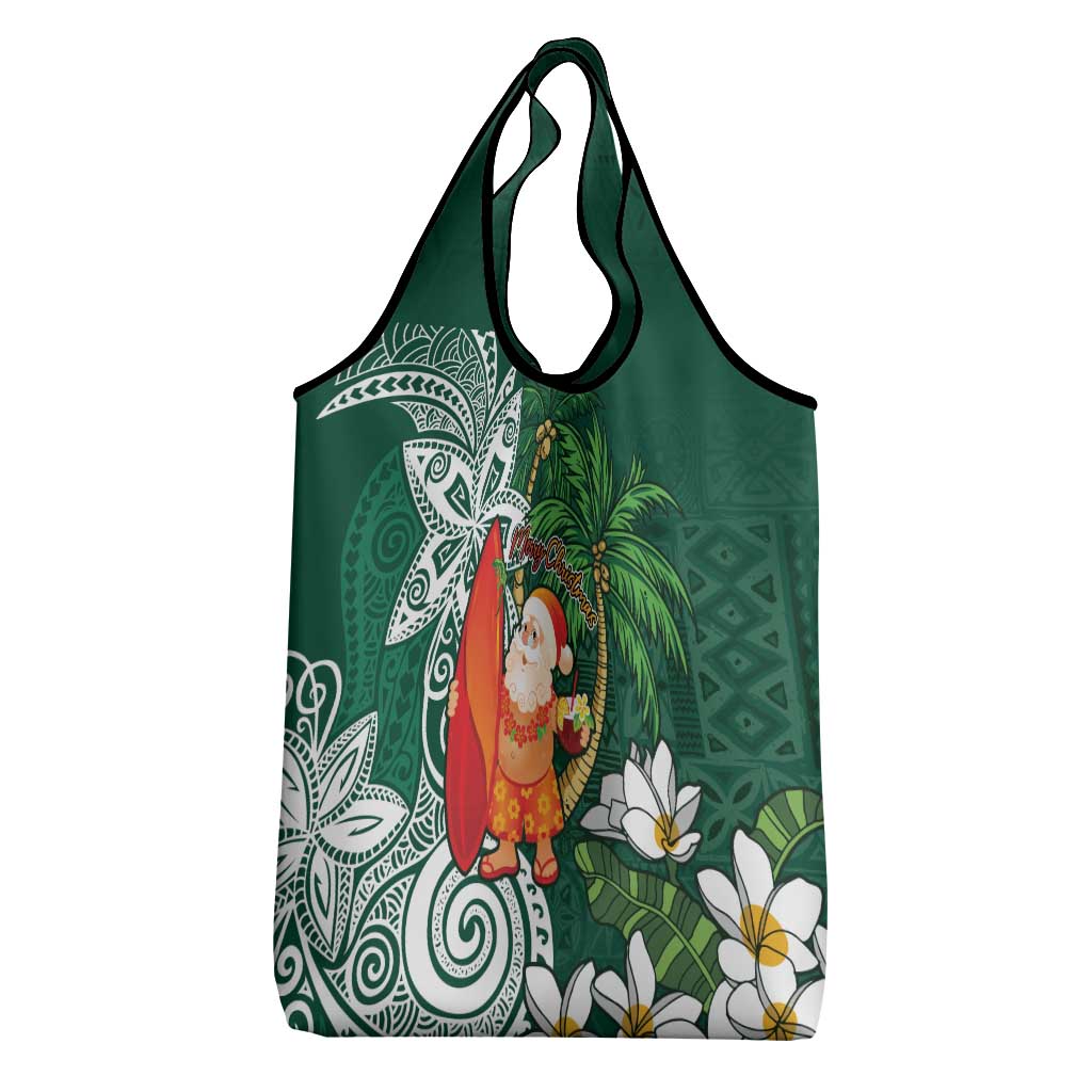 Polynesian Grocery Bag Tropical Santa - Plumeria Green Vintage