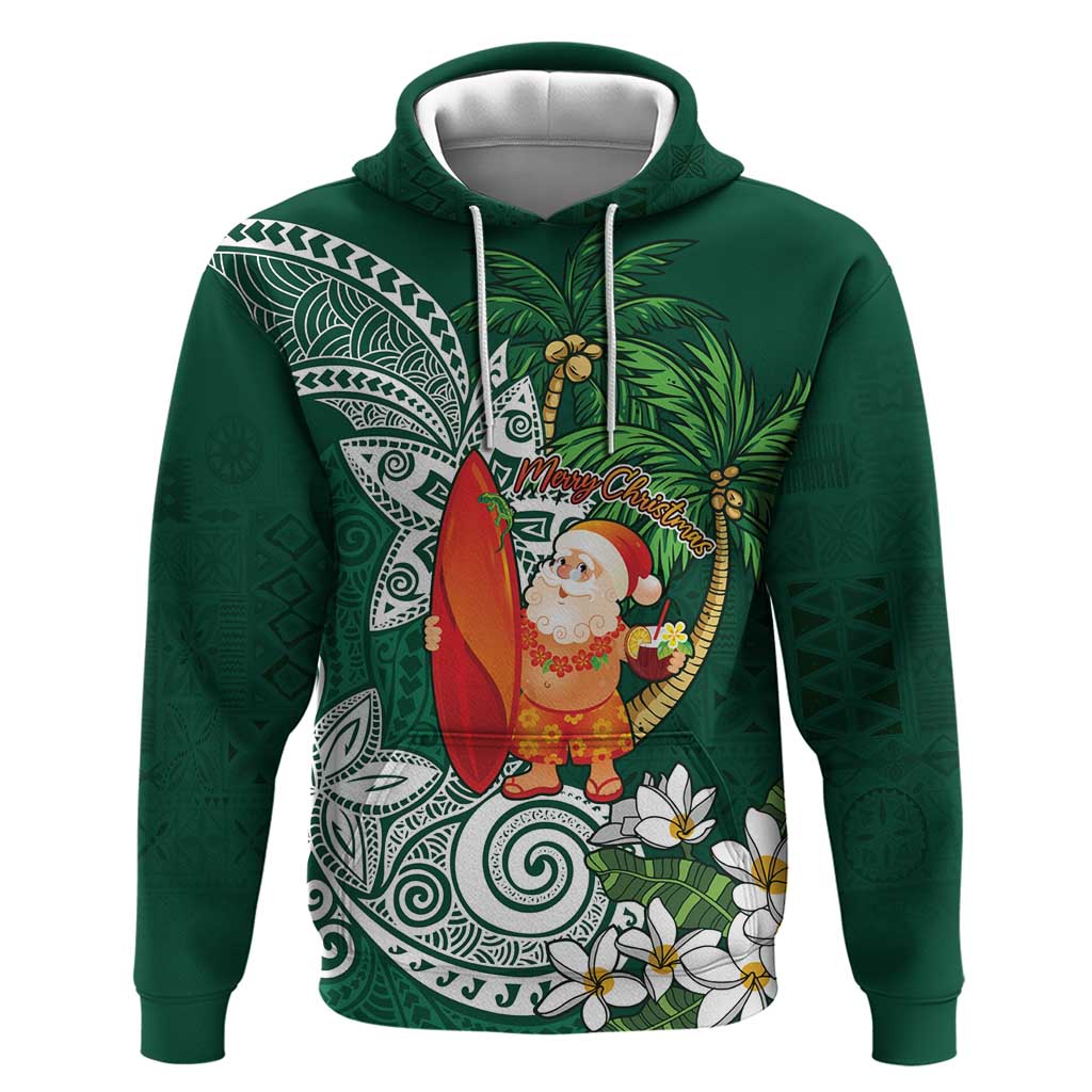 Polynesian Hoodie Tropical Santa - Plumeria Green Vintage