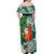 Polynesian Off Shoulder Maxi Dress Tropical Santa - Plumeria Green Vintage