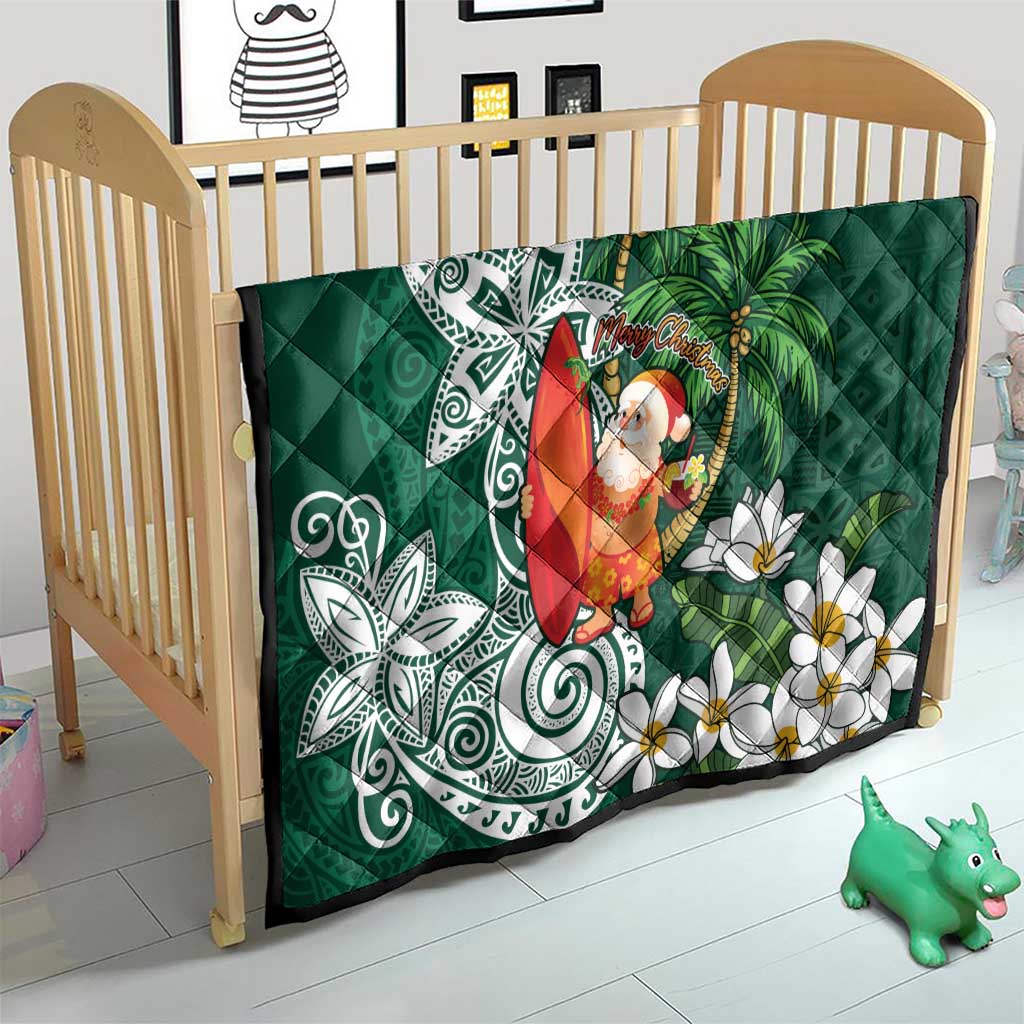 Polynesian Quilt Tropical Santa - Plumeria Green Vintage