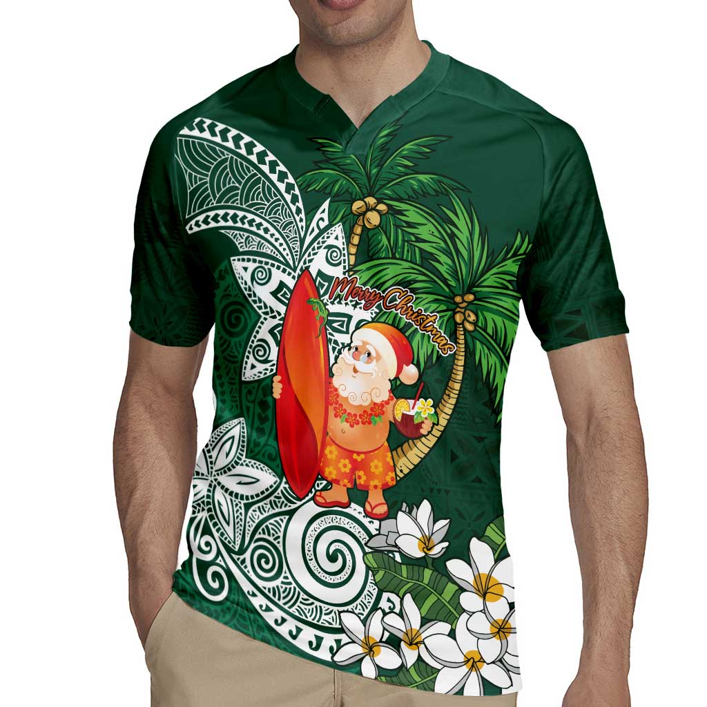 Polynesian Rugby Jersey Tropical Santa - Plumeria Green Vintage