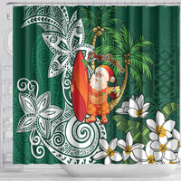 Polynesian Shower Curtain Tropical Santa - Plumeria Green Vintage