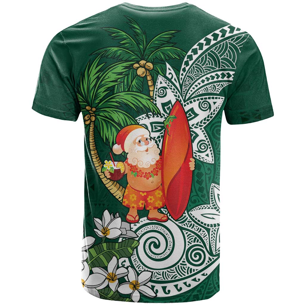 Polynesian T Shirt Tropical Santa - Plumeria Green Vintage