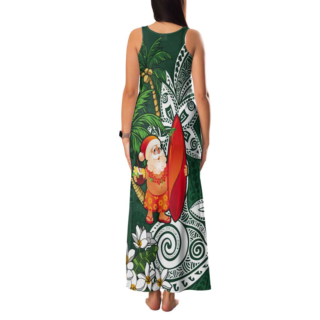 Polynesian Tank Maxi Dress Tropical Santa - Plumeria Green Vintage