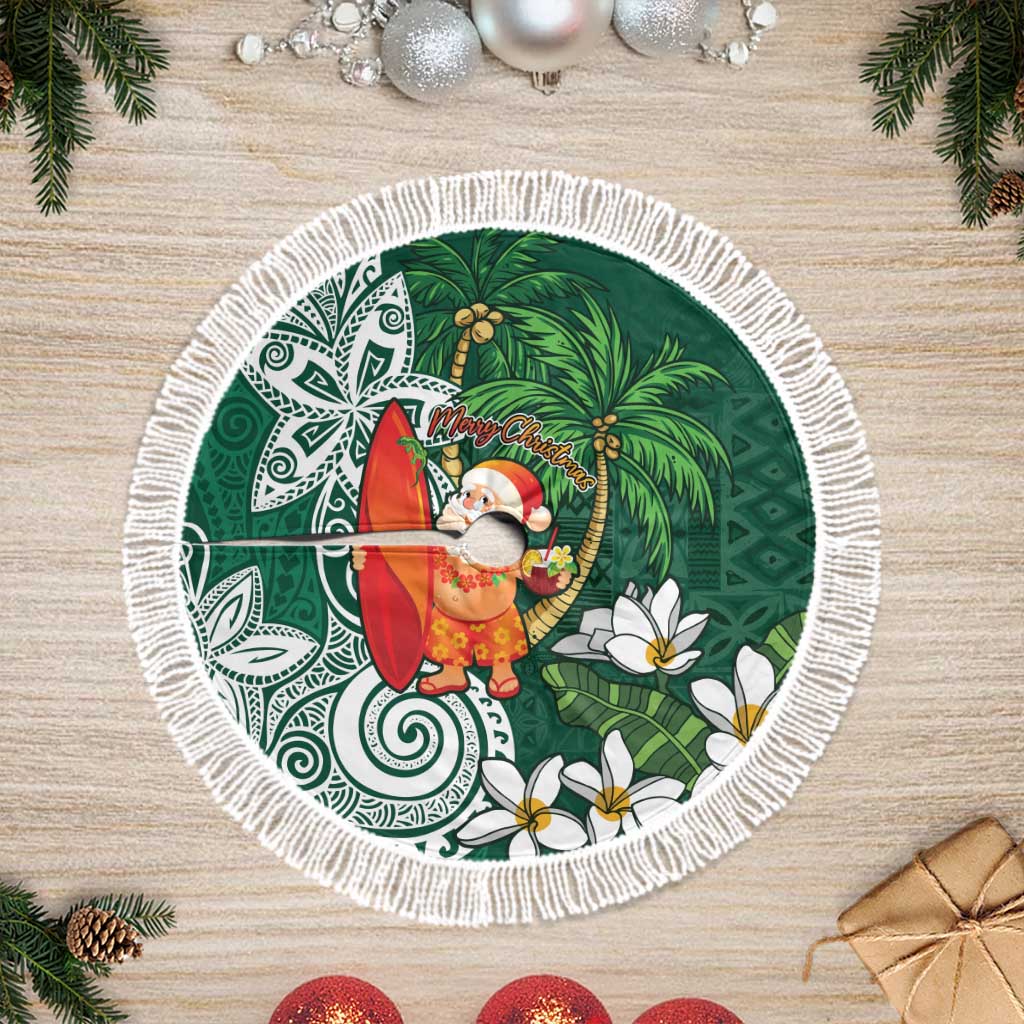 Polynesian Tree Skirt Tropical Santa - Plumeria Green Vintage