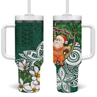 Polynesian Tumbler With Handle Tropical Santa - Plumeria Green Vintage