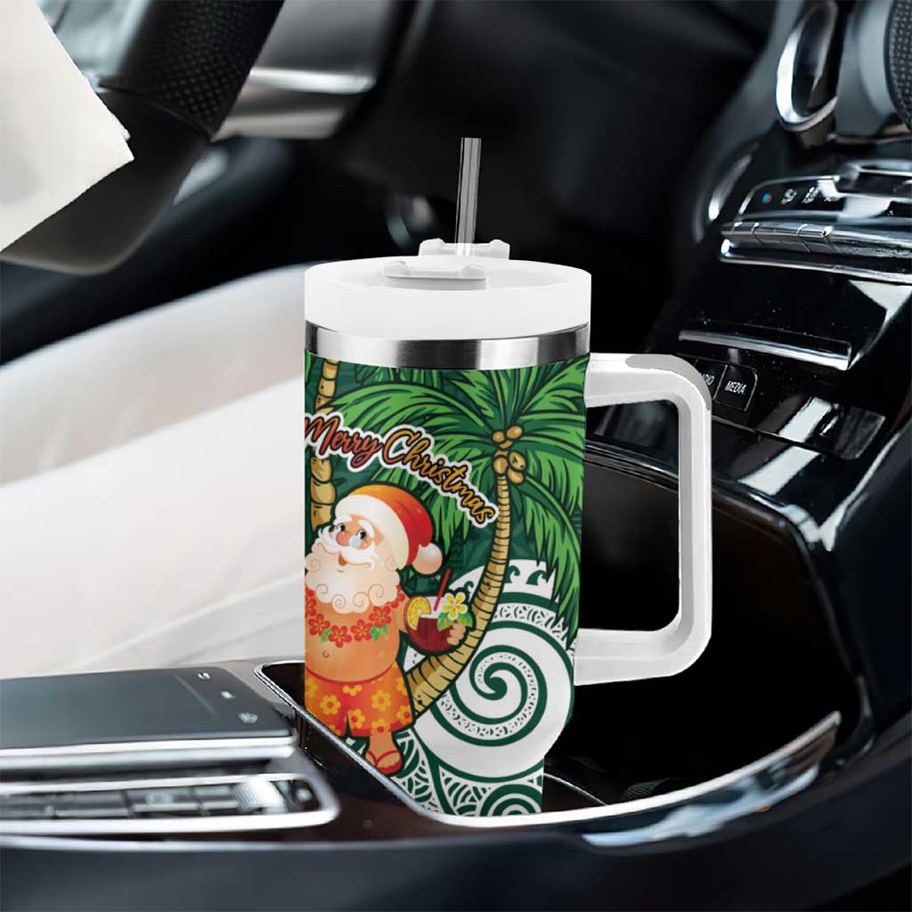 Polynesian Tumbler With Handle Tropical Santa - Plumeria Green Vintage