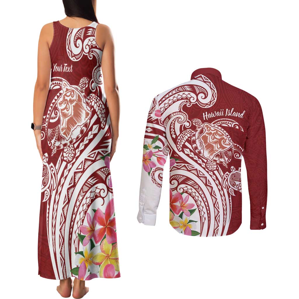 Aloha Hawaii Island Personalized Couples Matching Tank Maxi Dress and Long Sleeve Button Shirt Crimson Dreamy Turtle