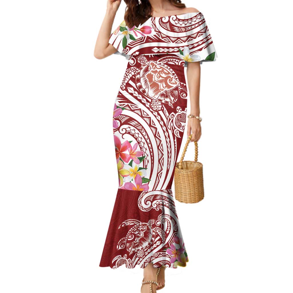 Aloha Hawaii Island Personalized Family Matching Mermaid Dress and Hawaiian Shirt Crimson Dreamy Turtle