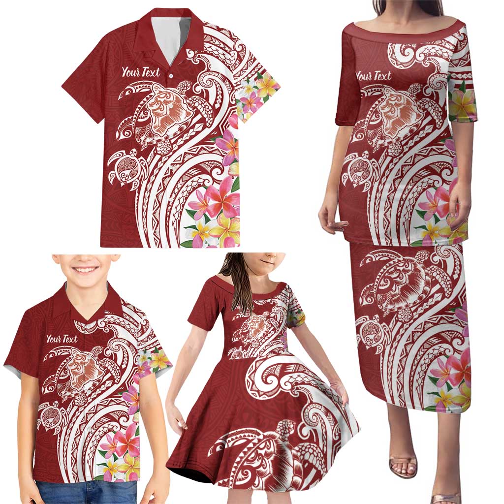 Aloha Hawaii Island Personalized Family Matching Puletasi and Hawaiian Shirt Crimson Dreamy Turtle