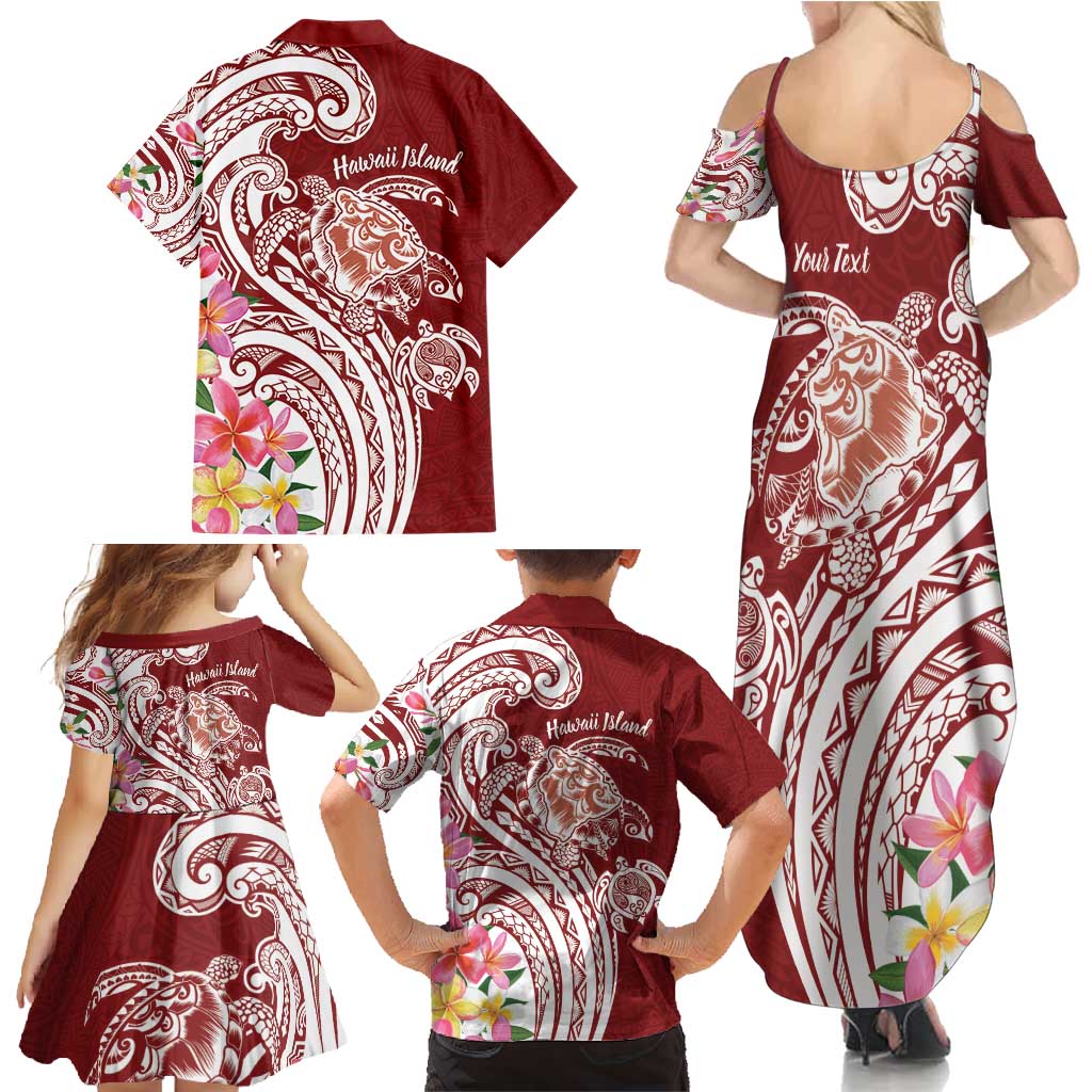 Aloha Hawaii Island Personalized Family Matching Summer Maxi Dress and Hawaiian Shirt Crimson Dreamy Turtle