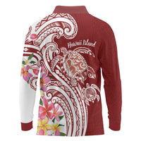 Aloha Hawaii Island Personalized Long Sleeve Polo Shirt Crimson Dreamy Turtle
