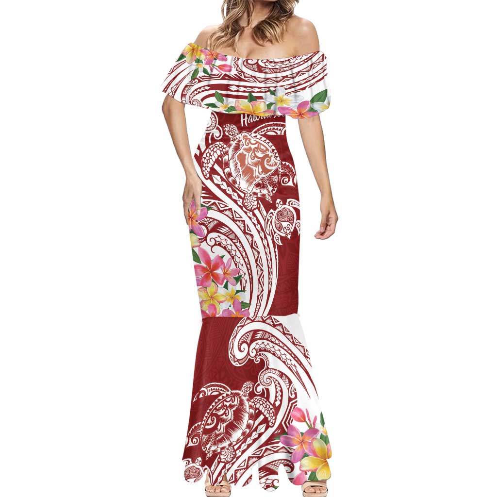 Aloha Hawaii Island Personalized Mermaid Dress Crimson Dreamy Turtle