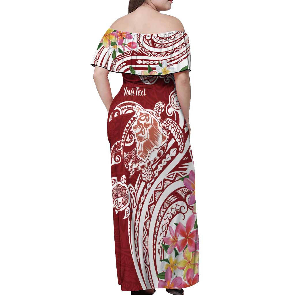 Aloha Hawaii Island Personalized Off Shoulder Maxi Dress Crimson Dreamy Turtle