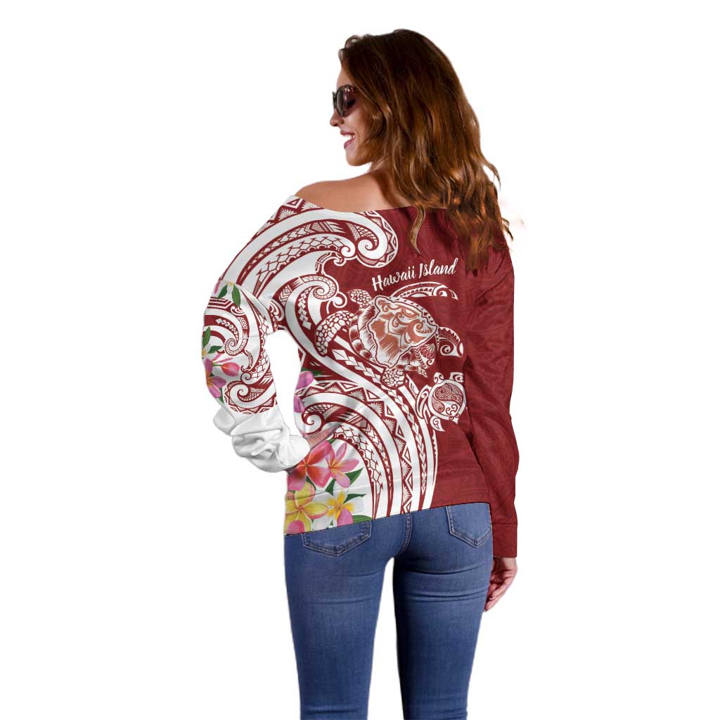 Aloha Hawaii Island Personalized Off Shoulder Sweater Crimson Dreamy Turtle
