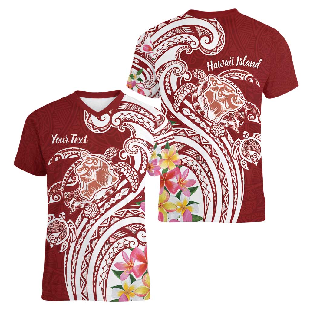Aloha Hawaii Island Personalized Women V-Neck T-Shirt Crimson Dreamy Turtle