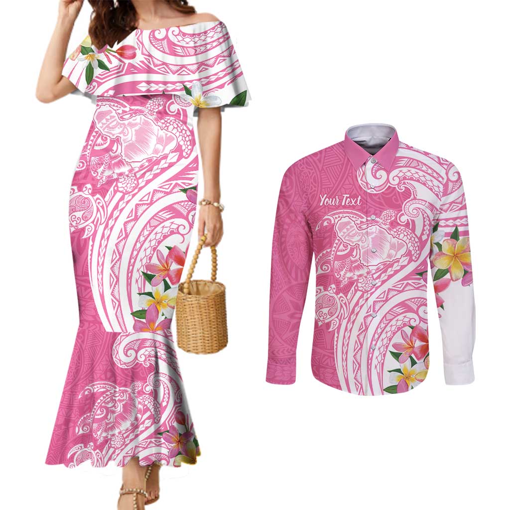 Aloha Maui Island Personalized Couples Matching Mermaid Dress and Long Sleeve Button Shirt Rose Dreamy Turtle