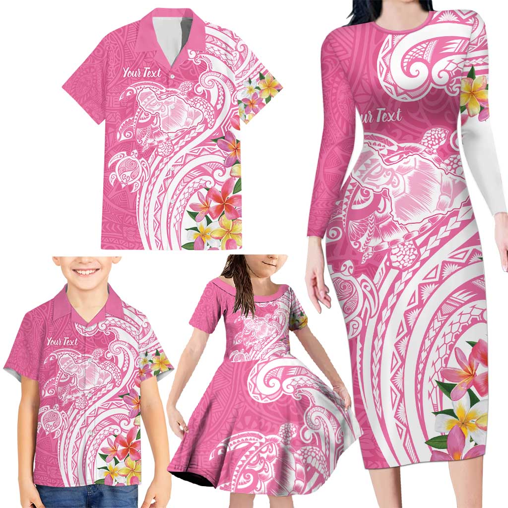 Aloha Maui Island Personalized Family Matching Long Sleeve Bodycon Dress and Hawaiian Shirt Rose Dreamy Turtle