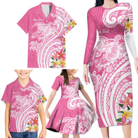 Aloha Maui Island Personalized Family Matching Long Sleeve Bodycon Dress and Hawaiian Shirt Rose Dreamy Turtle