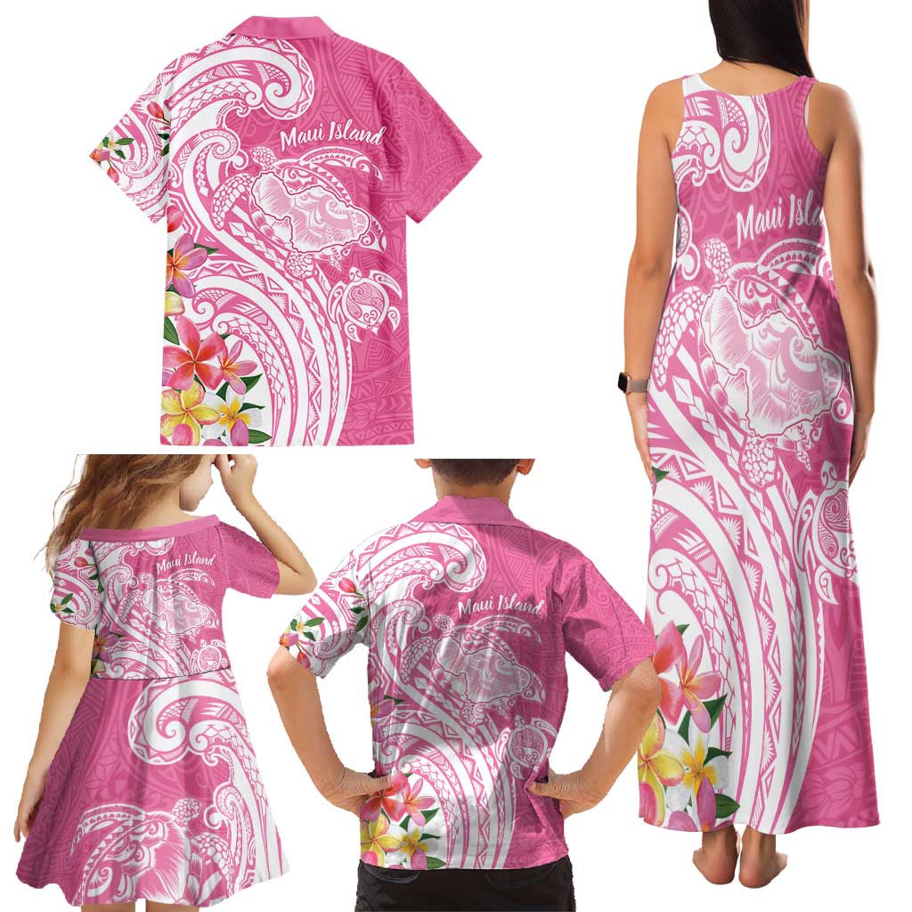 Aloha Maui Island Personalized Family Matching Tank Maxi Dress and Hawaiian Shirt Rose Dreamy Turtle