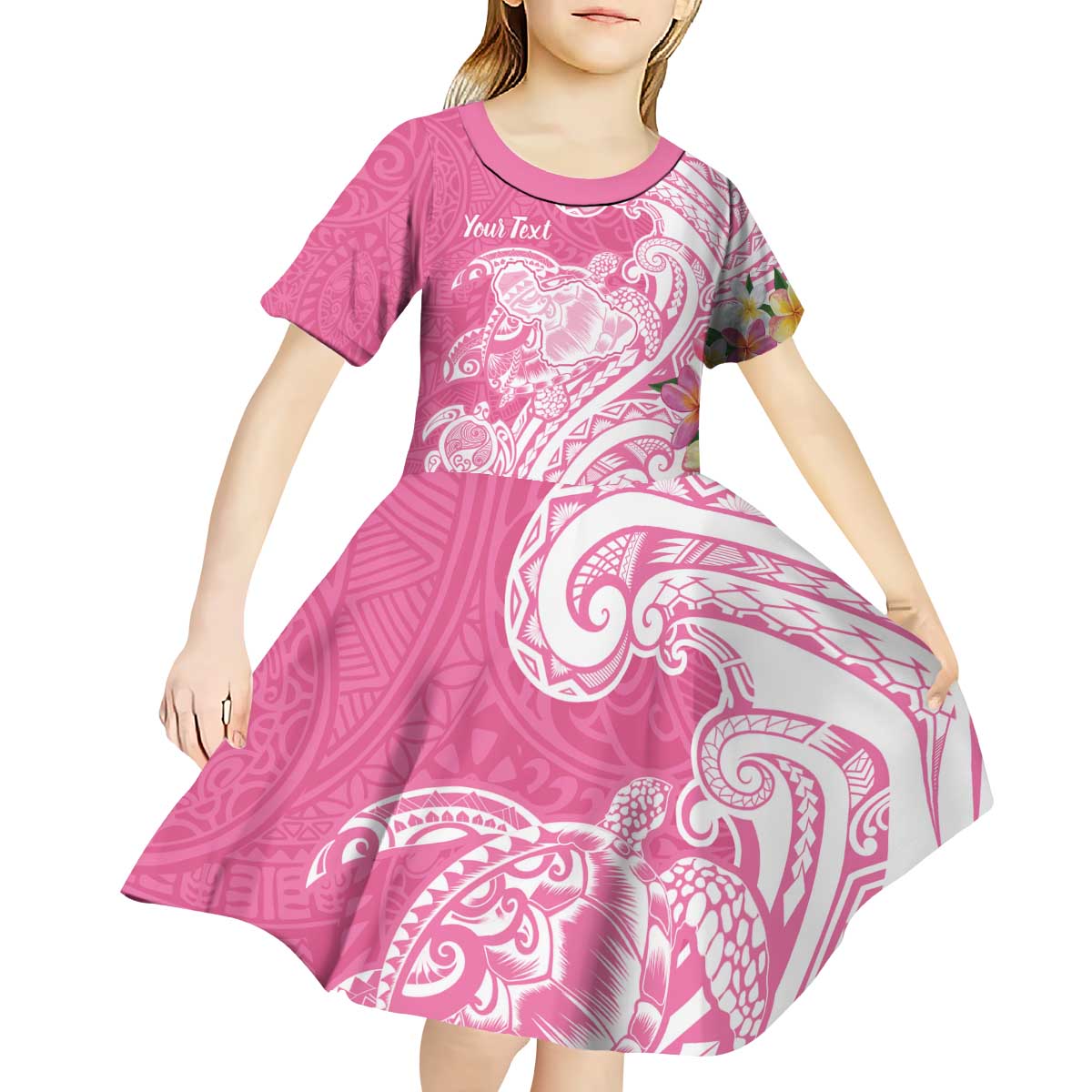 Aloha Maui Island Personalized Kid Short Sleeve Dress Rose Dreamy Turtle