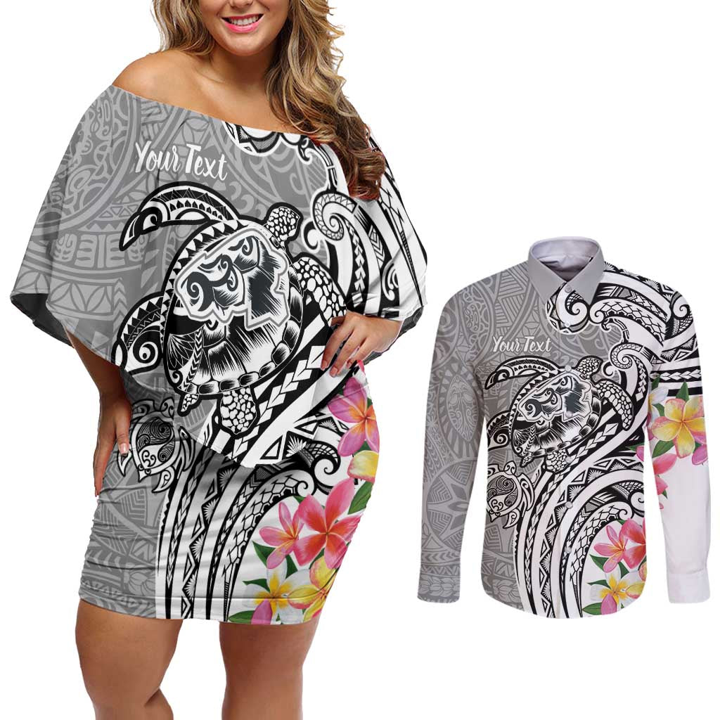 Aloha Kahoolawe Island Personalized Couples Matching Off Shoulder Short Dress and Long Sleeve Button Shirt Ashen Dreamy Turtle