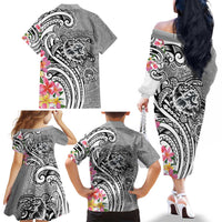 Aloha Kahoolawe Island Personalized Family Matching Off The Shoulder Long Sleeve Dress and Hawaiian Shirt Ashen Dreamy Turtle LT7 - Polynesian Pride