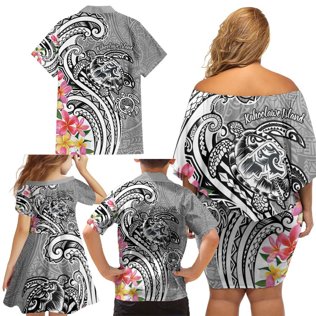 Aloha Kahoolawe Island Personalized Family Matching Off Shoulder Short Dress and Hawaiian Shirt Ashen Dreamy Turtle