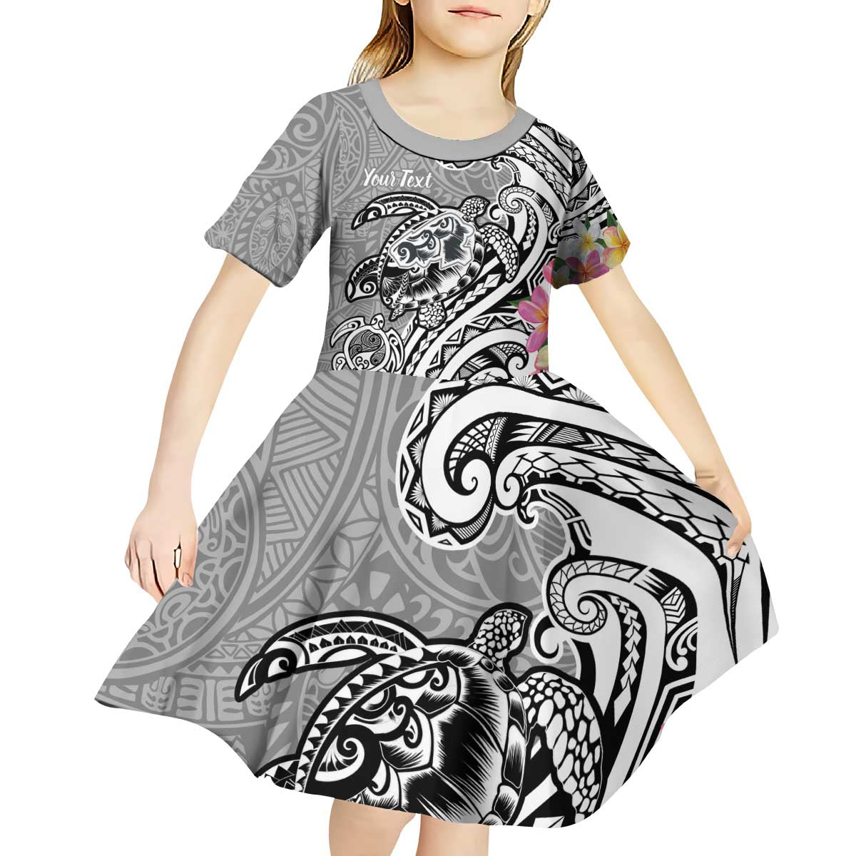 Aloha Kahoolawe Island Personalized Kid Short Sleeve Dress Ashen Dreamy Turtle