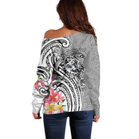 Aloha Kahoolawe Island Personalized Off Shoulder Sweater Ashen Dreamy Turtle