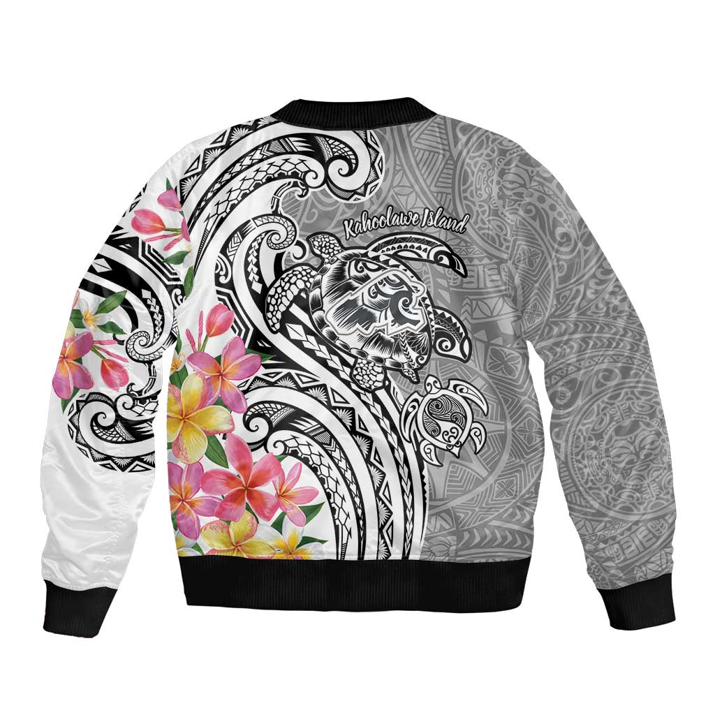 Aloha Kahoolawe Island Personalized Sleeve Zip Bomber Jacket Ashen Dreamy Turtle