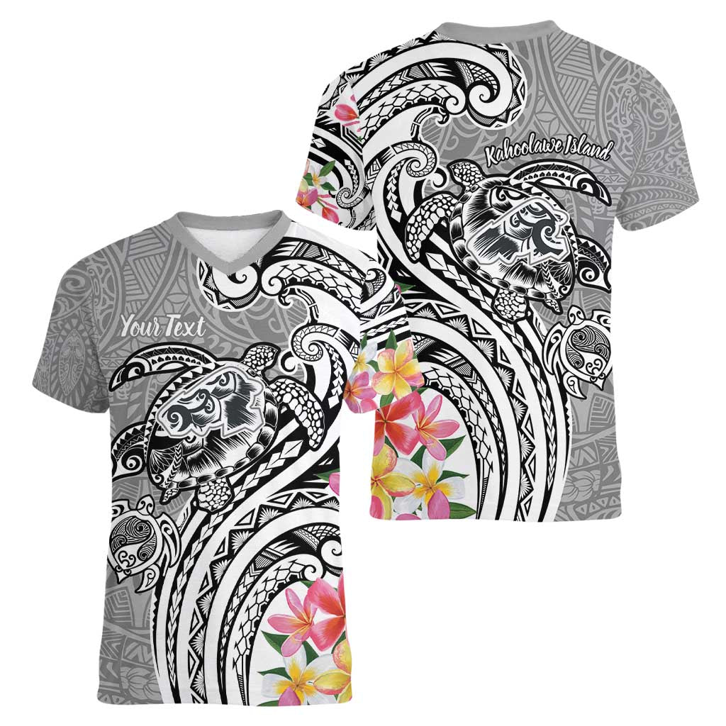 Aloha Kahoolawe Island Personalized Women V-Neck T-Shirt Ashen Dreamy Turtle