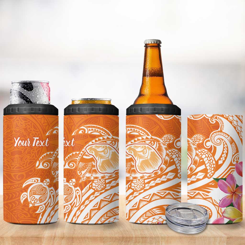 Aloha Lanai Island Personalized 4 in 1 Can Cooler Tumbler Orange Dreamy Turtle