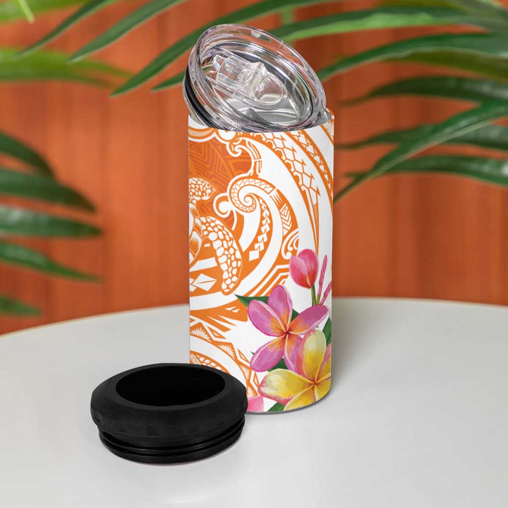 Aloha Lanai Island Personalized 4 in 1 Can Cooler Tumbler Orange Dreamy Turtle