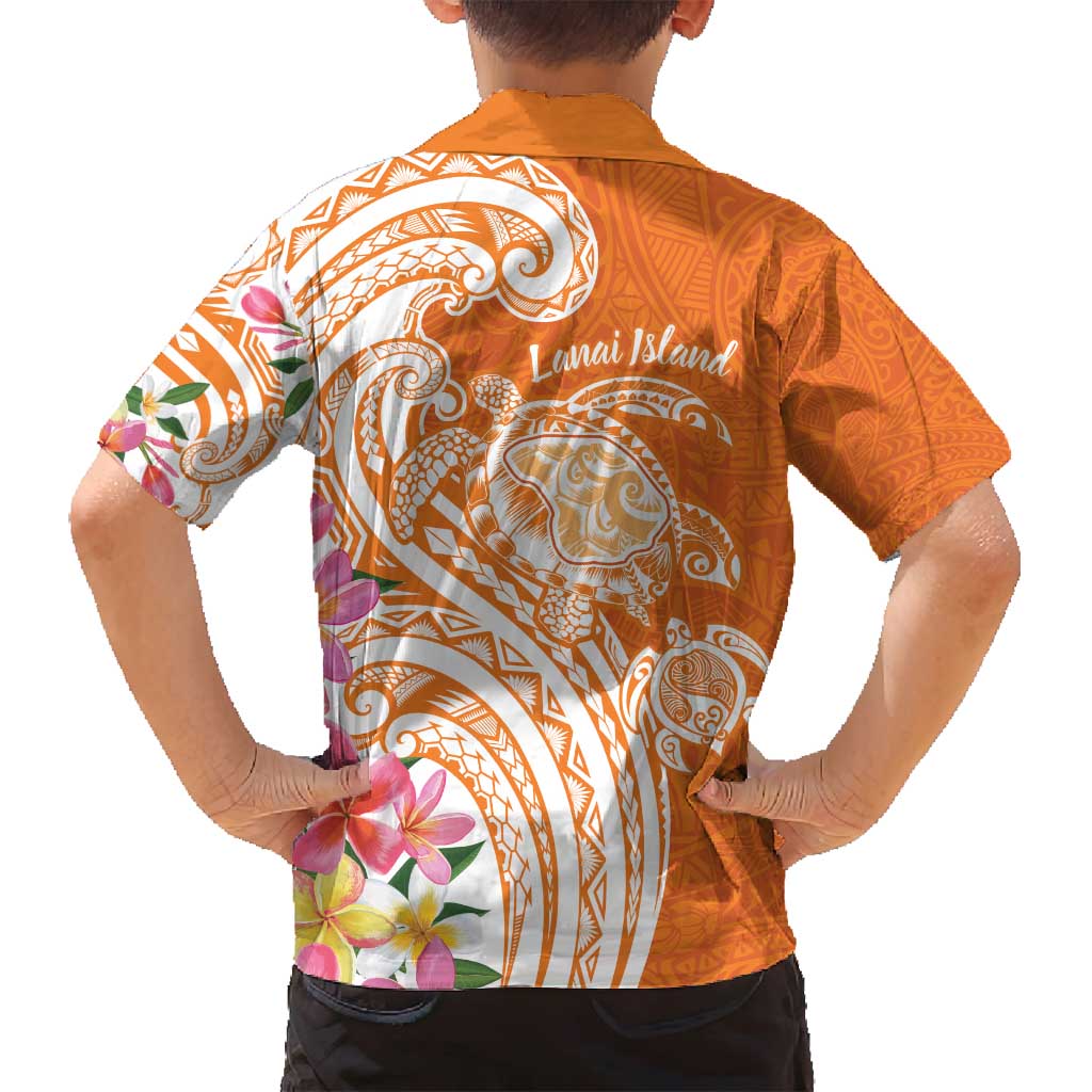 Aloha Lanai Island Personalized Family Matching Long Sleeve Bodycon Dress and Hawaiian Shirt Orange Dreamy Turtle LT7 - Polynesian Pride