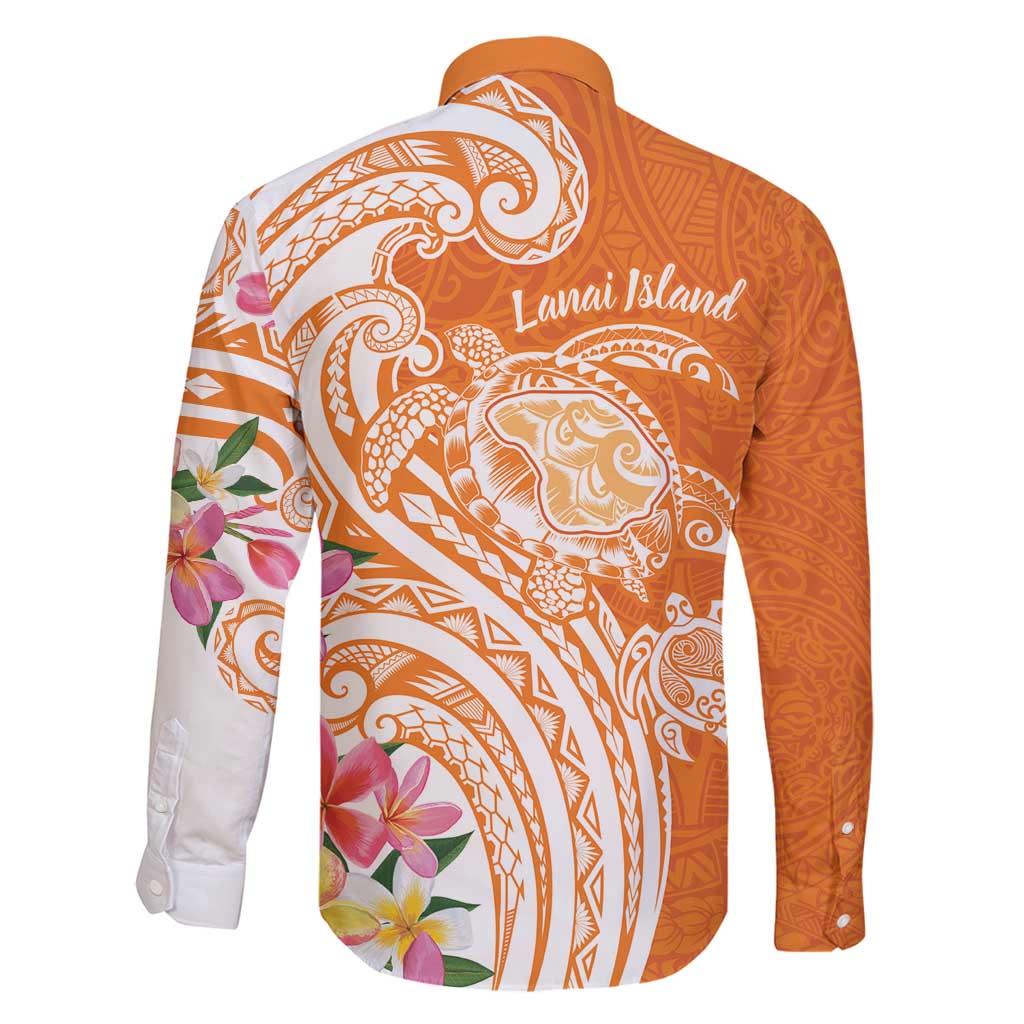 Aloha Lanai Island Personalized Family Matching Long Sleeve Bodycon Dress and Hawaiian Shirt Orange Dreamy Turtle LT7 - Polynesian Pride